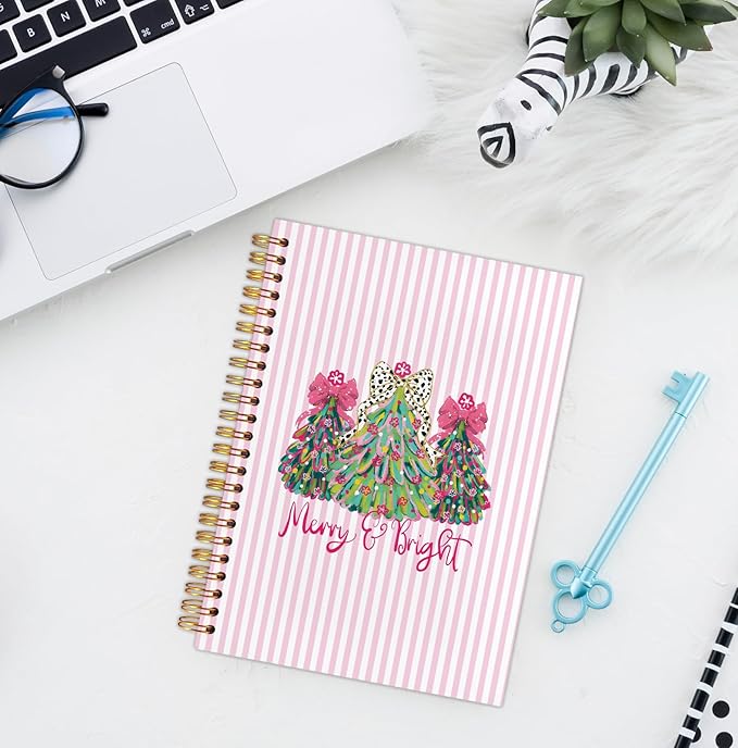 Coquette Christmas Tree Spiral Notebook, Preppy Christmas Aesthetic Journal for School Office Supplies, Girly Xmas Holiday Hardcover Journal 5.5x8.3 Inch
