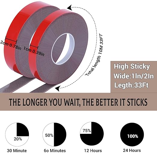 Acrylic Double Sided Tape Heavy Duty Mounting Tape 0.4"/0.79“ x 33 FT Resistente Clear Super Stick Tape with Acrylic High Tack Strong Adhesive for Outdoor Indoor