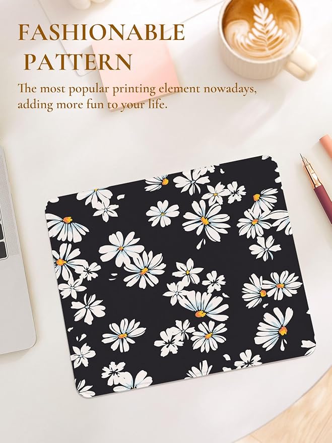 Elegant Bouquet of Flowers Mouse Pad, Waterproof Aesthetics Mouse Pads Design, Non-Slip Rubber Base Computer Simple Funny Mousepad,Small Mouse Mat Desk Accessories,Black White Floral
