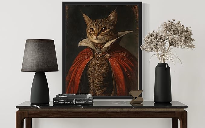 Vampire Art Poster Print, Cat Kitten Painting Humor Portrait Pet Artwork Decor Gallery A8 (Vampire Cat, 11 x 14 inches, Black Frame)