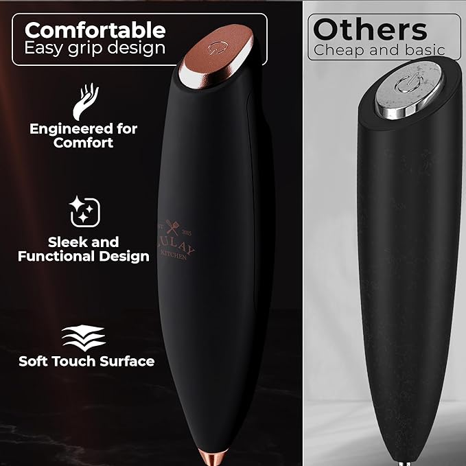 Zulay Kitchen Patented Tornado Triple Whisk Milk Frother with 4 Duracell Batteries – Handheld Foam Maker for Coffee, Lattes, Matcha & Hot Chocolate – Rich, Creamy Froth in Seconds