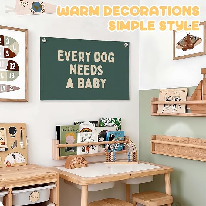 Baby Shower Decor,Forest Green Pregnancy Announcement Babe Gender Reveal Shower Wall Hanging Canvas Banner, Every Dog Needs a Baby Wall Art Decor for Newborn Babe Room Bedroom, 30x20 Inch