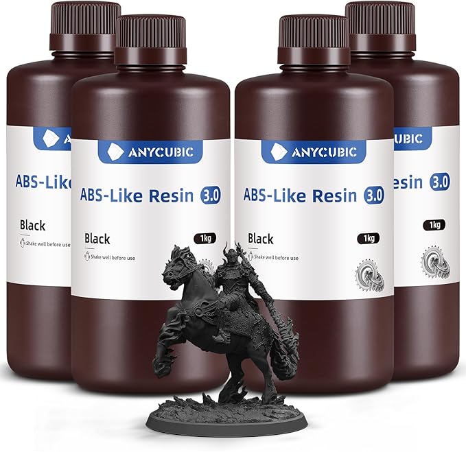 ANYCUBIC 3D Printer Resin Bundle, ABS-Like 3.0 Resin for 8K/14K/16K 3D Printing, Strong Strength, High Precision, Low Odor, Wide Compatibility for All LCD Resin 3D Printers (Black, 4kg)