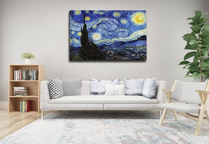 Starry Night, Vincent Van Gogh Canvas Wall art, Classic Paintings Framed Pictures Poster, Abstract Artwork Prints for Home Decor 24"x36"