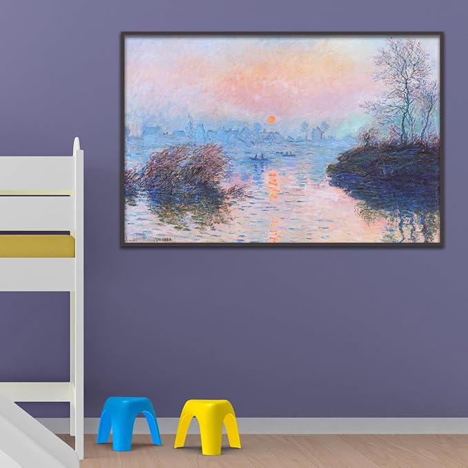 Claude Monet Wall Art Sunset on The Seine At Lavacourt, Winter Effect Poster Impressionist Art Nature Landscape Oil Painting Print Vintage Poster Room Aesthetic Decorate Unframed(16x24in/40x60cm)