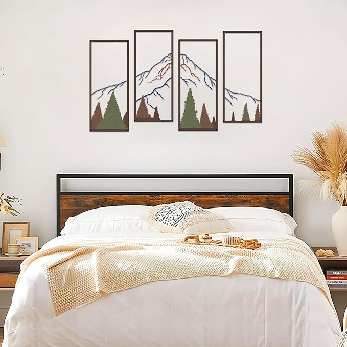 ruelen 4 Pcs Metal Mountain and Forest Wall Decor Colorful Landscape Mountain Wall Art Pine Tree Forest Wall Decoration Rustic Nature Wall Decor for Living Room Home Office Bathroom Indoor (Large)