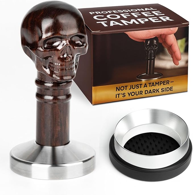 51mm Coffee Tamper - Espresso Hand Tamper with Skull Handle, Steel Base & Ebony Wood Grip, Espresso Accessories Gifts for Your Portafilter