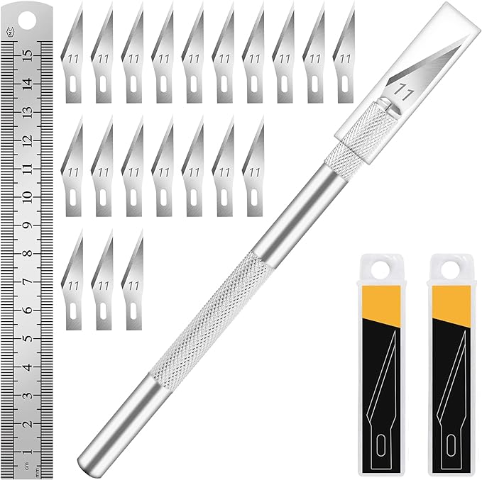 DIYSELF 1PCS Hobby Knife with Safety Cap and Ruler and 20PCS Craft Knife Blades for Crafting