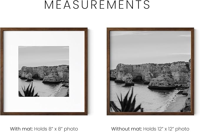 HAUS AND HUES Walnut Oak Wood 12x12 Picture Frames - Set of 25, Square Frames with Mat, Premium Frames for Gallery Wall Displays (12x12 in, Walnut, Set of 25)