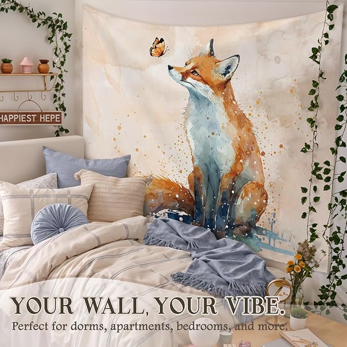 STHTTSW Fox Cute Tapestry, Fox Gifts，Watercolor Fox Tapestries Wall Blanket for Women Girls Fox Lovers, Aesthetic Preppy Animal Wall Hanging Decor for Teen Girls Women Home Living Room Bedroom, 50x60 Inch