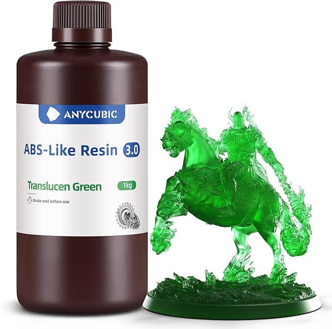 ANYCUBIC 3D Printer Resin, ABS-Like 3.0 Resin for 8K/14K/16K 3D Printing, Strong Strength, High Precision, Low Odor, Wide Compatibility for All LCD Resin 3D Printers (Clear Green, 1kg)