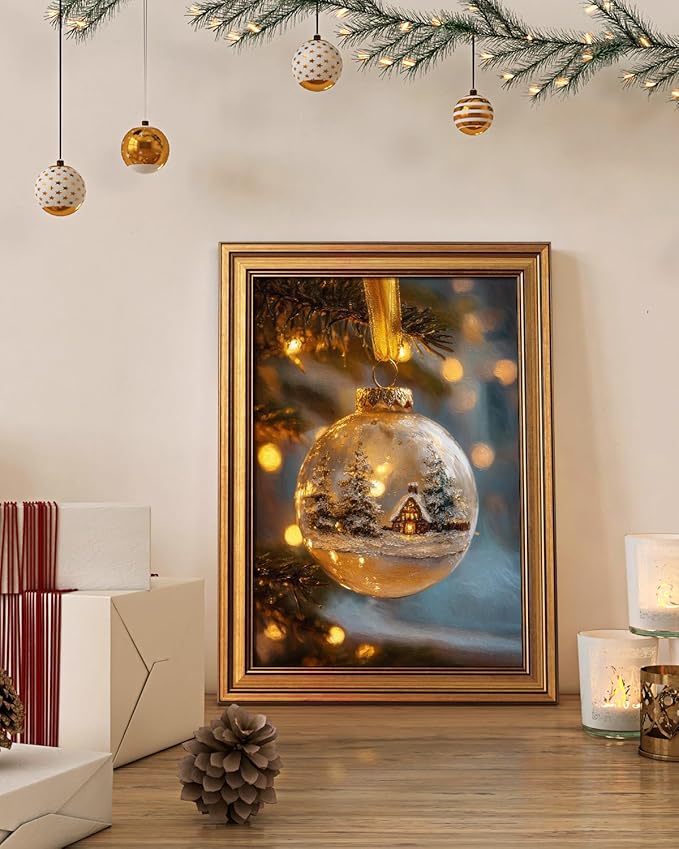 Bzstyleart Vintage Wall Art Decor Vintage Christmas Decorations Indoor,12 x 16 Inch Modern Framed Christmas Canvas Wall Art Farmhouse Home Decor