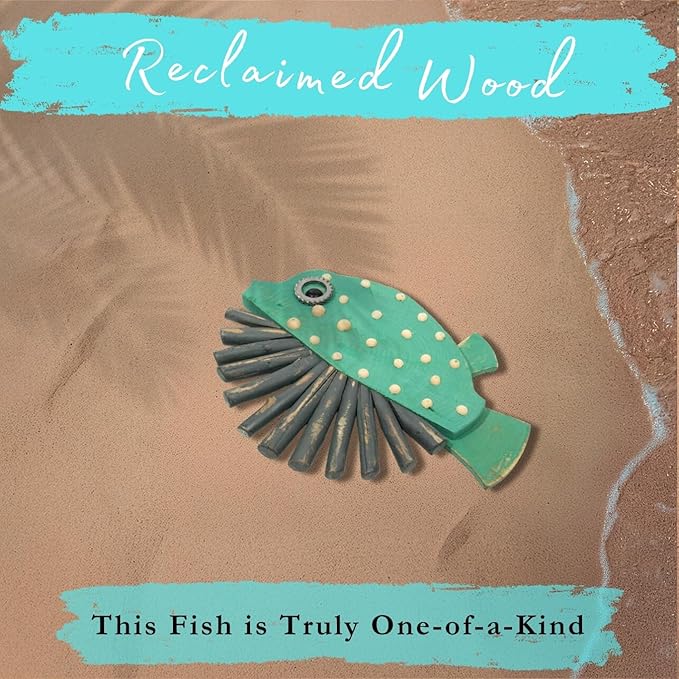 Mint Bucket Brands Driftwood Fish Nautical Wall Decor - 14.5" x 9" Handmade Wooden Rustic Coastal Wall Art for Living Room, Bedroom, Office, Bathroom - Ocean Beach Decoration (Nibbles)