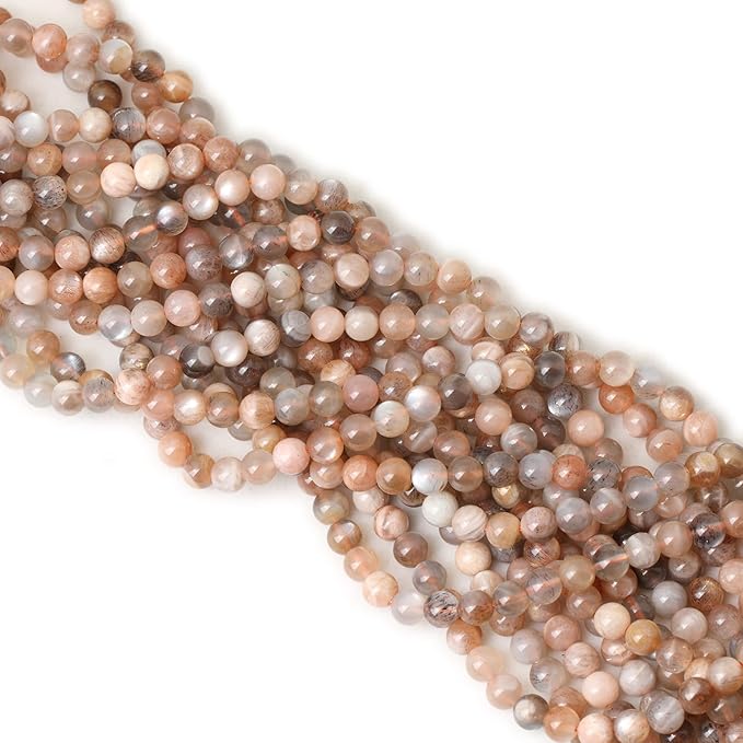 60PCS 6mm Natural Orange Moonstone Gemstone Round Loose Beads for DIY Bracelet Necklace Earrings Jewelry Making 1 String 15 Inches