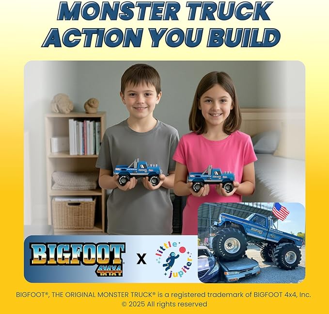 DIY Bigfoot 1 Monster Truck Wooden Kit w/Stickers & Paint (Large 7")- Officially Licensed Kids Building & Painting Kit - Wooden Painting & Building Kits for Kids - Ages 5-8 Years Stem & Paint Toys