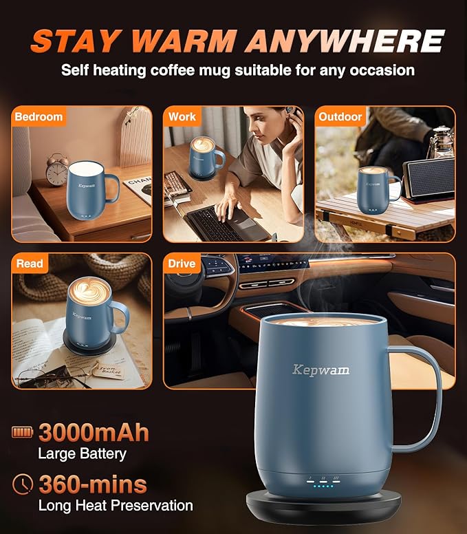 Self Heating Coffee Mug T2, 16oz Smart Heated Coffee Mug, 150 Min Battery Life - Hot up to 149℉ Temperature Control Coffee Mug Warmer, Gifts for Dad Mom (No APP)
