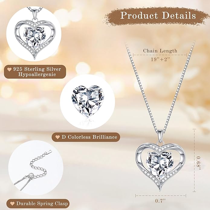 MOOSEA Christmas Gifts for Women Wife, 1-3ct D Color VVS1 925 Sterling Silver Anniversary Birthday Gifts for Women Wife Girlfriend Jewelry Moissanite Necklace