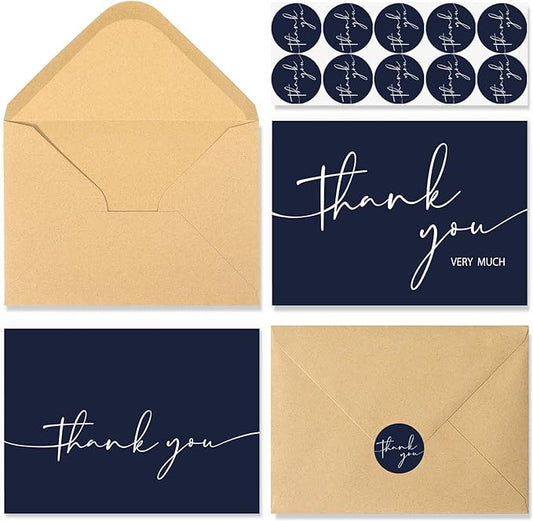 NESCCI 24 PCS Thank You Cards With Envelopes,Thank You Card,4x6 Inch Minimalistic Design, Thank You Notes for Wedding, Business, Baby Shower, Small Business, Funeral, Graduation (Navy Blue)