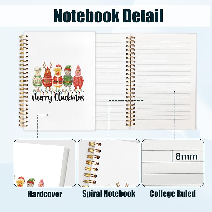 Christmas Chicken Spiral Notebook, Chicken Lovers Mom Lady Gifts Journal for School Office Supplies, Rooster Gifts Hardcover Journal 5.5x8.3 Inch