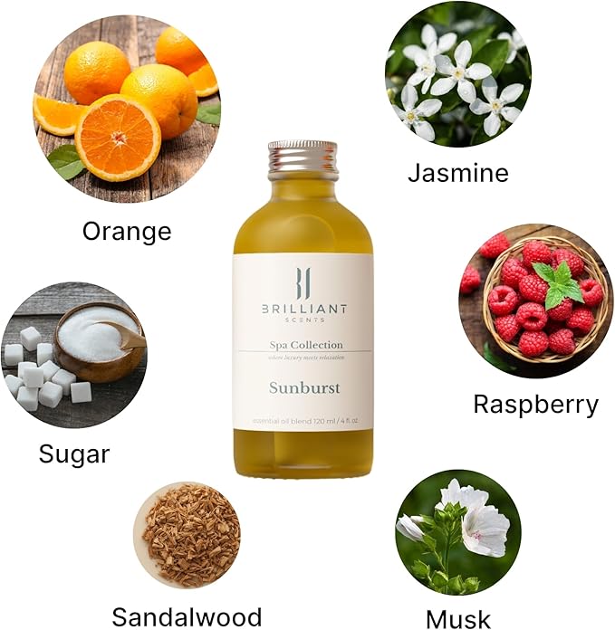 Brilliant Scents Sunburst Fragrance Oil 500ml - Premium Diffuser Oil for Home, Office, Hotels - Long Lasting, Plant-Based, Meets IFRA Standards, USA-Made - Orange, Raspberry, Moss