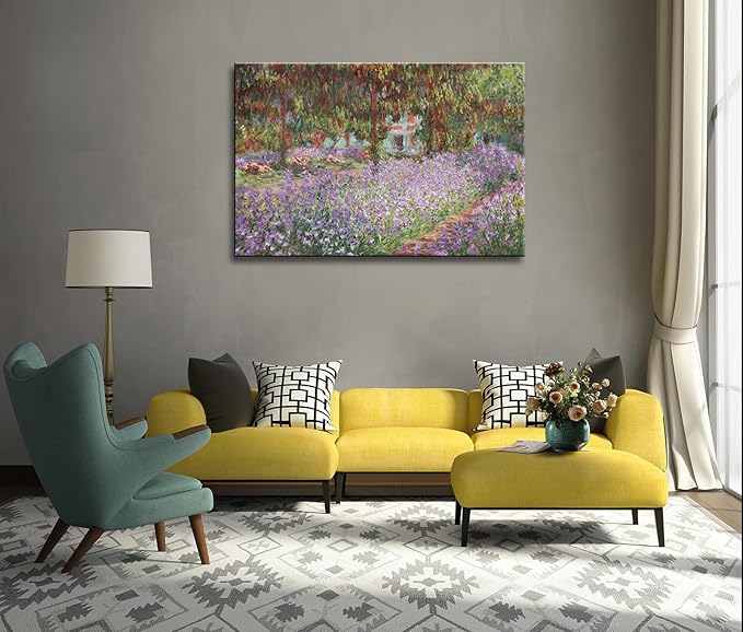 Irises in Monet's Garden, 1900 by Claude Monet Canvas Wall Art Decor Framed Famous Painting Print for Bathroom Bedroom Wall Decoration 32"x48"