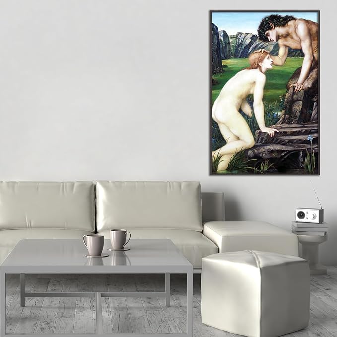 Edward Burne Jones Canvas Wall Art Pan And Psyche Poster Vintage Poster Master Painting Print Modern Home Decor Suitable for Home Office Classroom Wall Decor Unframed(8x12in/20x30cm)