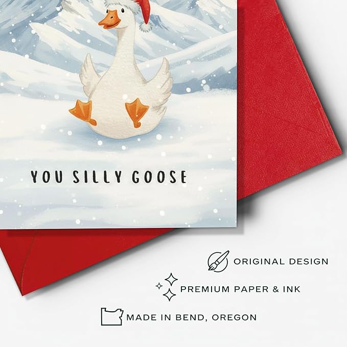 (5.3x8in) Merry Christmas You Silly Goose Card with Envelope, Funny Holiday Greeting Featuring Cute Goose in Snow, Whimsical Animal Christmas Card for Friends, Family, Coworkers (Xmas 34)