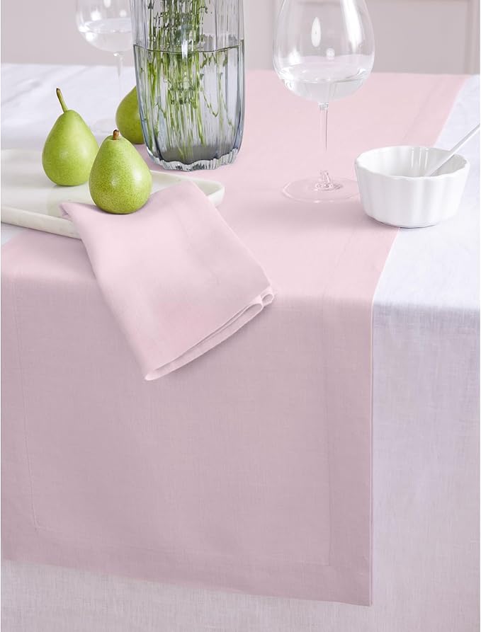 Solino Home Linen Table Runner 120 Inches Long - 100% Pure Linen Ice Lilac Dining Table Runner 14 x 120 Inch for Valentines, Spring, Easter - Sonoma