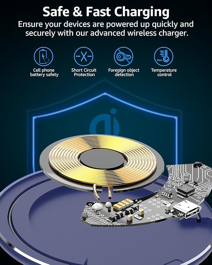 TOZO 2025 W1 New Anti-Slip Wireless Charger 15W Max Fast Wireless Charging Pad Compatible with iPhone 17/16/16 Plus/16 Pro Max /15/14/13/SE Series, Samsung Galaxy S25/S24/S23 Series, Navy Blue