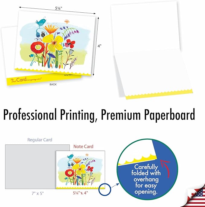 The Best Card Company - 10 Boxed Note Cards with Flowers for Women - Blank Assorted Floral Notecards Bulk (4 x 5.12 Inch) - Garden Delights M6562OCB