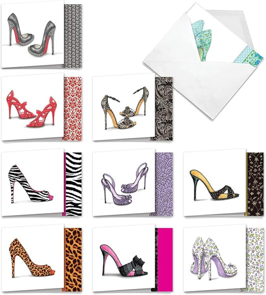The Best Card Company - 10 Blank Note Cards for Women (4 x 5.12 Inch) - Assorted Fashion Greeting Cards for All Occasions - Gotta Lotta Sole MQ5042OCB-B1x10