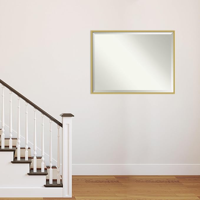 Amanti Art Gold Wall Mirror 31x41 Svelte Polished Gold Rectangle Bathroom Mirror for Wall Decor Living Room, X-Large Modern Wood Frame, Hangs Horizonally and Vertically, Bathroom Decor, Beveled Edge
