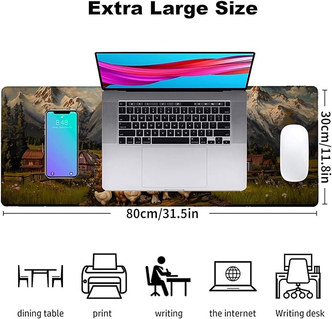 Alpaca & Chicken Gaming Mouse Pad, Office Desk Mat, Anti-Slip Rubber Base Cool Aesthetic Mouse Pads for Computer Laptop Keyboard School Home Desktop Gamer Home Accessories Decor 31.5" x 11.8"