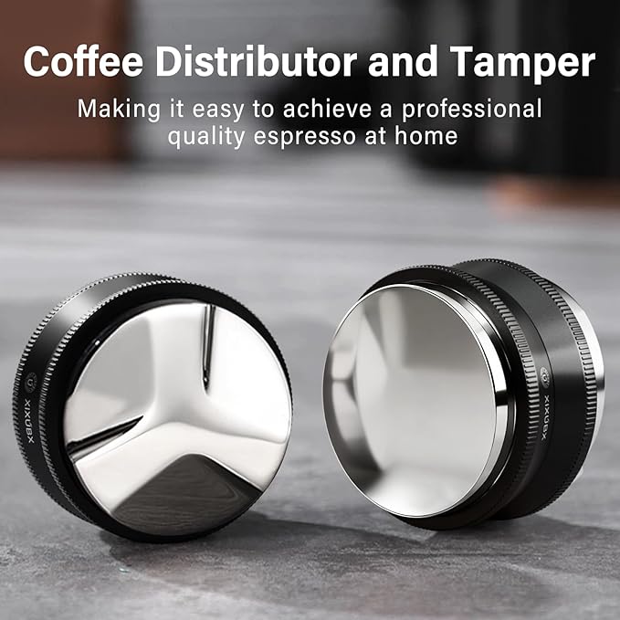 58mm Espresso Tamper, Coffee Distributor and Tamper 304 Stainless Steel Espresso Hand Tamper, Adjustable Depth Espresso Distribution Tool, Professional Espresso Leveler Barista Tools
