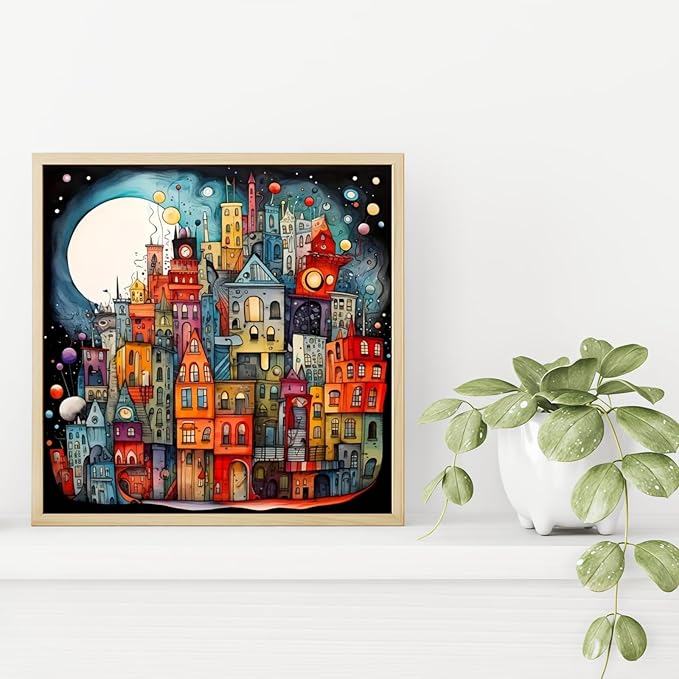 Dreamy Towns Diamond Art Kits for Adults, 5D Diamond Painting for Adult Beginners, DIY Full Drill Round Gem Painting Dot Art for Adults, Home Wall Decor 13.78x13.78 Inch
