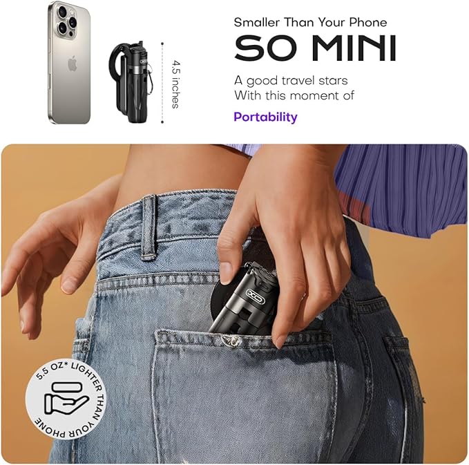 Magnetic Mini Phone Selfie Stick with 2 Fill Light, 360° Rotation Portable Phone Travel Tripod with Remote Control,Magnetic Chuck ＆ Clip Selfie Stick for iPhone Android TIK Tok/Live/Video Recording