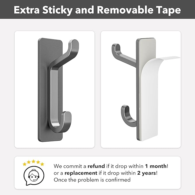pickpiff Wall Hooks for Coat and Towel: Adhesive Door Hanger Stick on, Grey 6 Pack