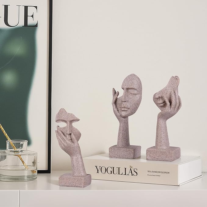 oliruim 3 Pcs Thinker Small Statue Set - Art Resin Abstract Home Accent Figurines for Decor Woman Apartment Bookshelf Floating Shelf Coffee Table Office Desk Counter Decor (3 Pcs Sandstone, 6")