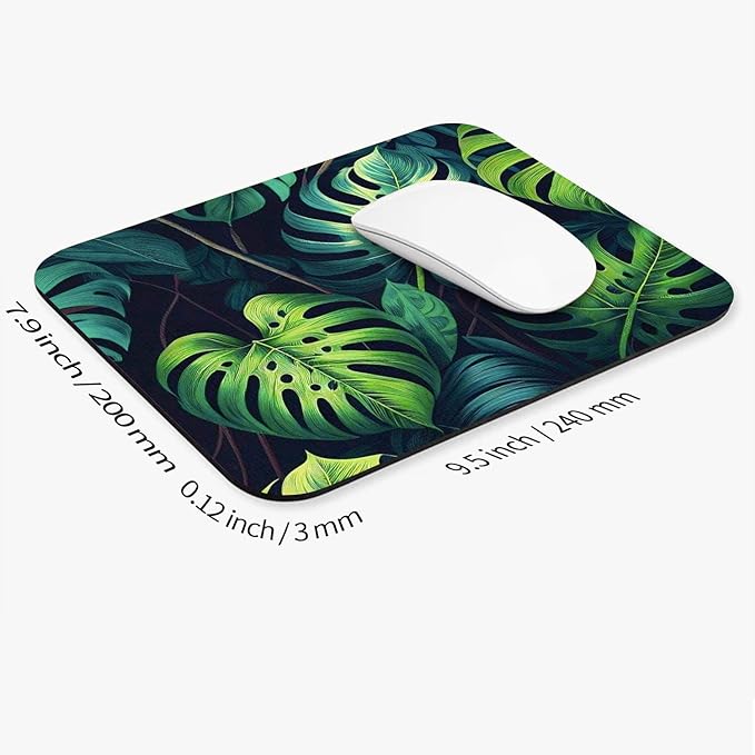 Square Mouse Pad Green Leaves, Personalized Premium-Textured Custom Mouse Mat Design, Washable Mousepad Cloth, Non-Slip Rubber Base Computer Mouse Pads for Wireless Mouse