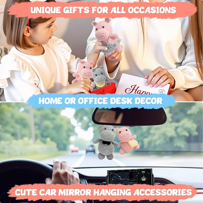 POP COCHE Crochet Kit for Beginners, Crochet Starter Kits for Adults, Amigurumi Craft Knitting Crochet Animal Kit with Step-by-Step Video Tutorials, Hippo Family (40%+ Yarn)