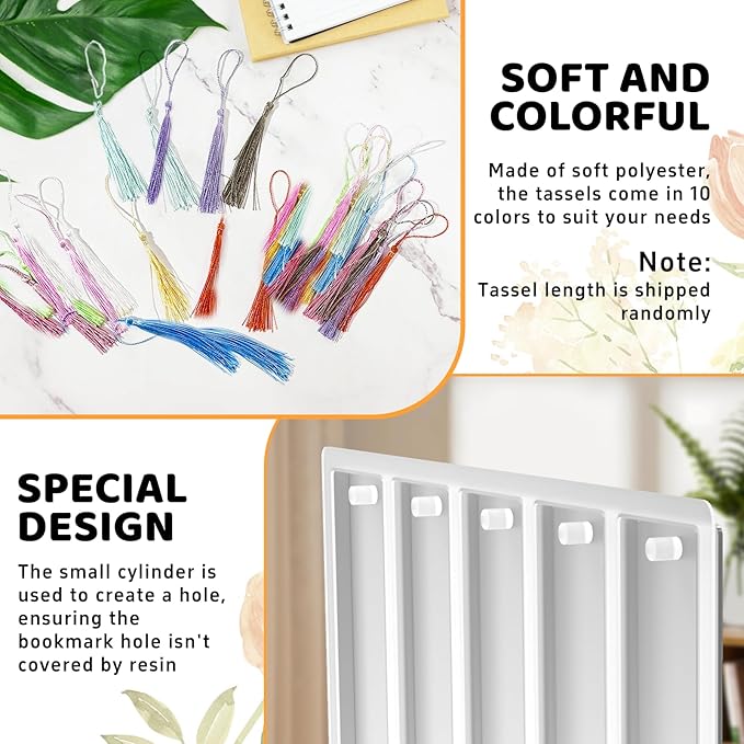 Set of 3 Bookmarks Silicone Mold, Small Medium Rectangle Bookmark Resin Mold Kit with 20 Pcs Tassels for DIY Epoxy Resin Casting Crafts Making Supplies