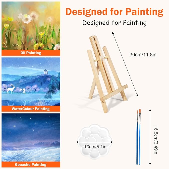 Acrylic Paint Set with 8 PCS 11.8In Easel & 16 PCS 8X10In Canvas, Painting Canvas Panel with Easel, Art Canvas Painting Kit with Brushes & Paint Trays for Kids Teenagers Acrylic Oil Water Color Gift