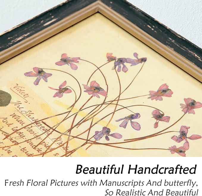 NIKKY HOME Botanical Wall Art Set of 2, Vintage Botanical Prints Wooden Framed Floral Plant Pictures Poster Decor for Bathroom Bedroom Living Room Office, 10x10 Inch