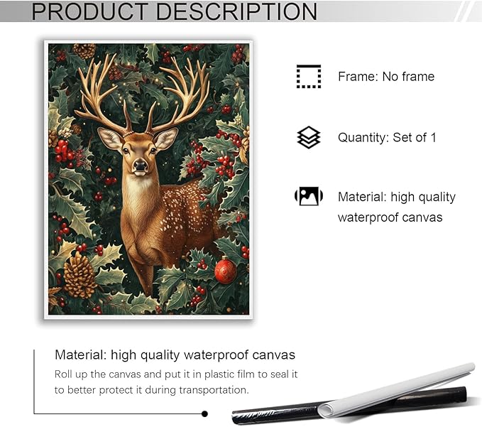 William Morris Deer Poster,Exhibition Print,Christmas William Morris Poster,Vintage Wall Art,Textiles Art, Christmas Print Deer Wall Art for Bedroom Living Room 12x16in Unframed poster