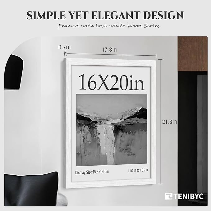 Picture Frame 4 Pack - Solid Wood Poster Photo Frame - Woodgrain Series - Room, Office, Gallery, Studio Display - Wall Hanging
