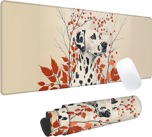 Dalmatian Dog Gaming Mouse Pad, Office Desk Mat, Anti-Slip Rubber Base Cool Aesthetic Mouse Pads for Computer Laptop Keyboard School Home Desktop Gamer Home Accessories Decor 31.5" x 11.8"