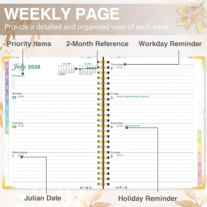 GuassLee 2026 Weekly Monthly Planner A5, 12-Month Hardcover Calendar Planner with Tabs, Stickers & Pocket, January 2026 to December 2026 Daily Planner Organizer for Work School Home