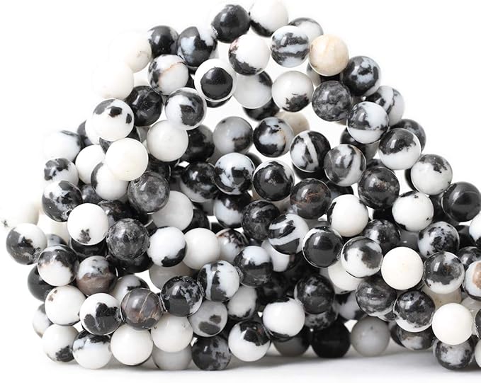 45PCS 8mm Natural Black White Zebra Jasper Gemstone Round Loose Beads Crystal Energy Stone for DIY Jewelry Making 1 Strand 15"
