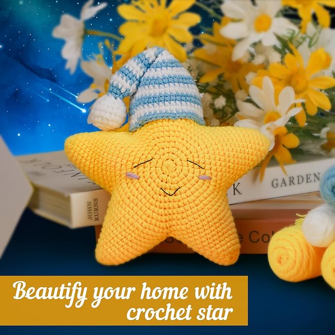 ekaus Crochet Kit for Beginners, Crochet Kit with Step-by-Step Video Tutorials, Crochet DIY Knitting Supplies for Adults, Crochet Star(45%+ Yarn)