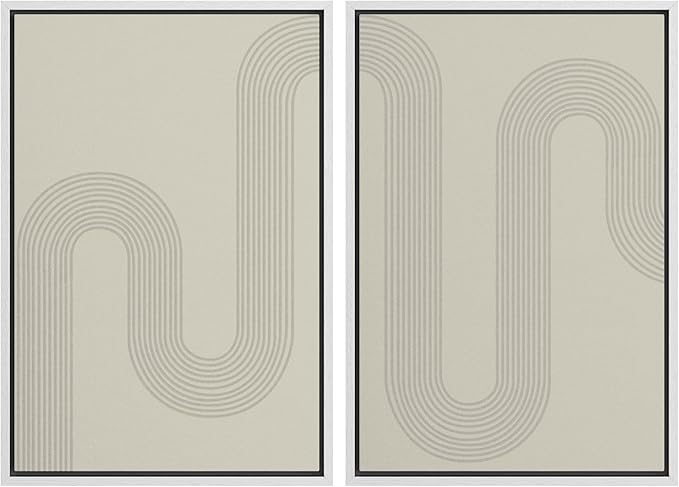 SIGNWIN Framed Canvas Print Wall Art Set Geometric Tan Pastel Color Field Landscape Abstract Shapes Cozy Neutral Modern Art Minimalism Decorative for Living Room, Bedroom, Office - 24"x36"x2 White